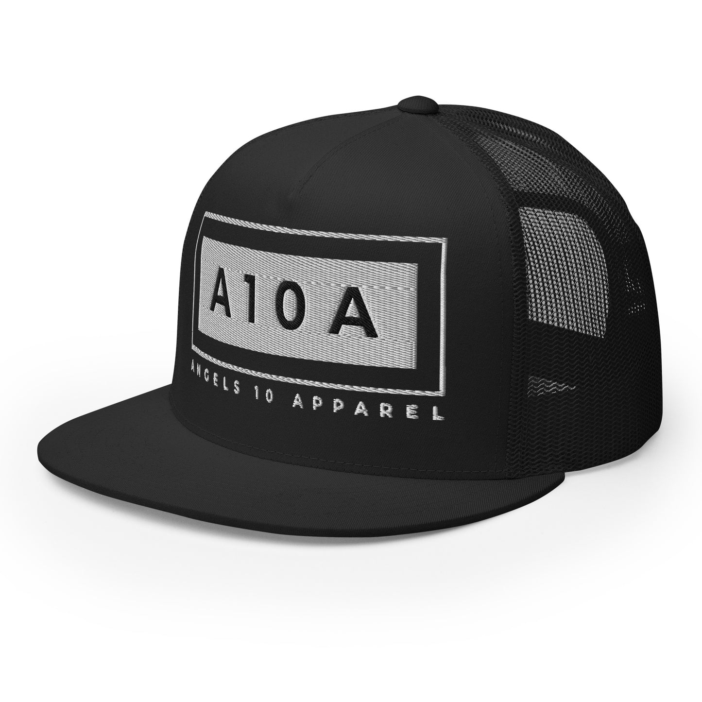 Side view of the Men's A10A Essentials Collection Trucker Cap, featuring a minimalistic design and adjustable snapback. A stylish choice from a christian brand, veteran owned, and faith based.