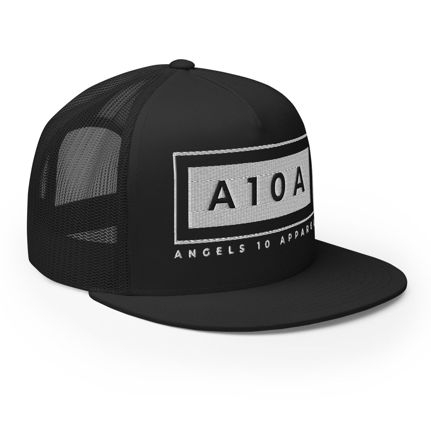 Men's A10A Essentials Collection Trucker Cap showcasing a classic structured snapback with flat bill. Perfect for everyday wear, representing a christian brand, veteran owned, and faith based.