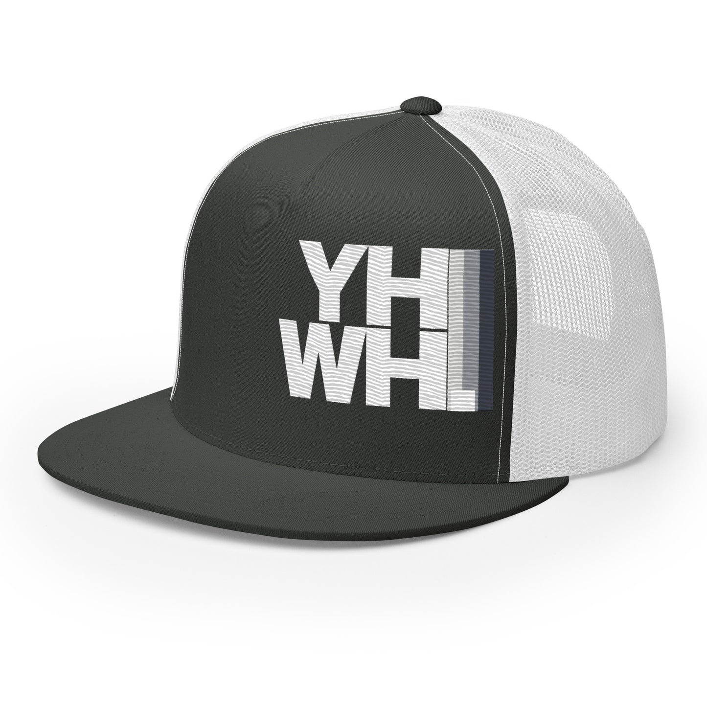 YHWH Unisex Trucker Cap featuring a structured fit and embroidered design, perfect for expressing faith and style. Support veteran owned small businesses with this trendy accessory that combines comfort and meaningful messages.