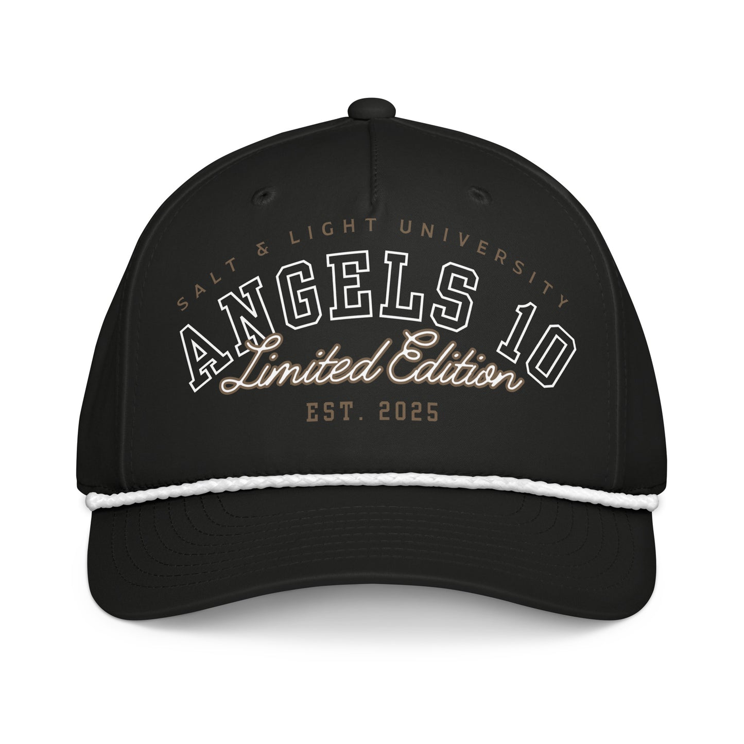 Front view of the Salt & Light Christian Rope Cap - Premium Quality Unisex Cap showcasing the detailed logo. A must-have accessory for college students passionate about their faith and discipleship, embodying the message of being the salt & light of the world.