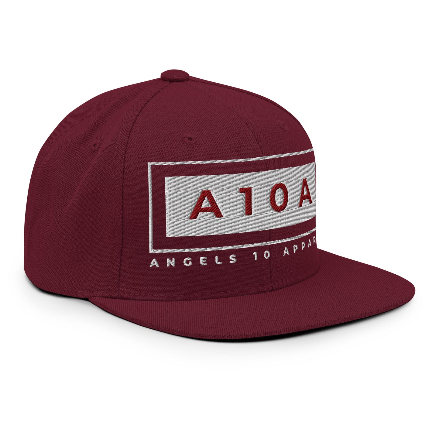 Men's A10A Essentials Collection Snapback Hat in burgundy color featuring classic style and 6-panel design, perfect for a comfortable fit. A product by a Christian brand, veteran owned, and faith based.
