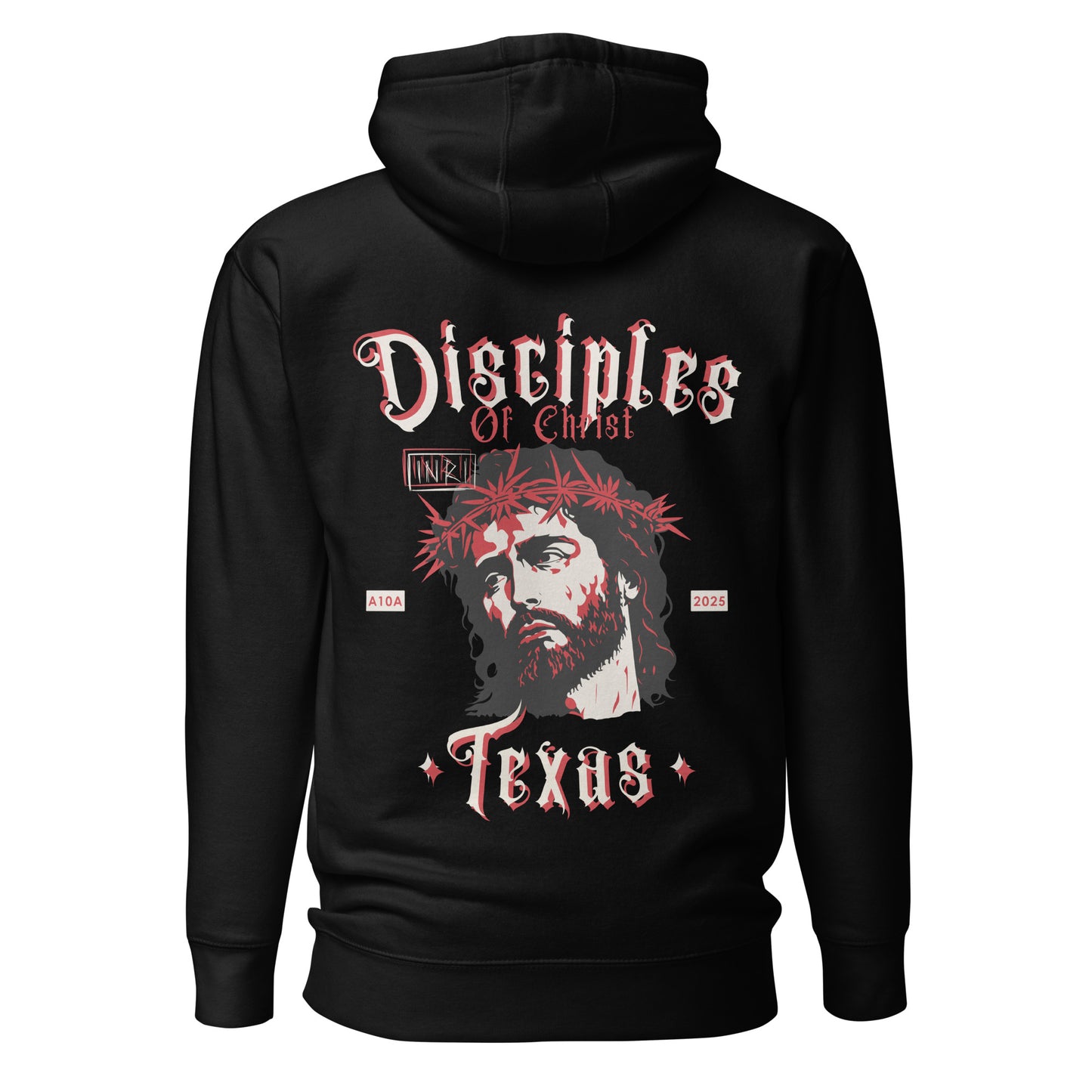 Back view of the Disciples of Christ - Christian Biker Hoodie featuring intricate graphic design, crafted by ANGELS 10 APPAREL LLC, perfect for Texas bikers and those who love Christian apparel and faith-based clothing.