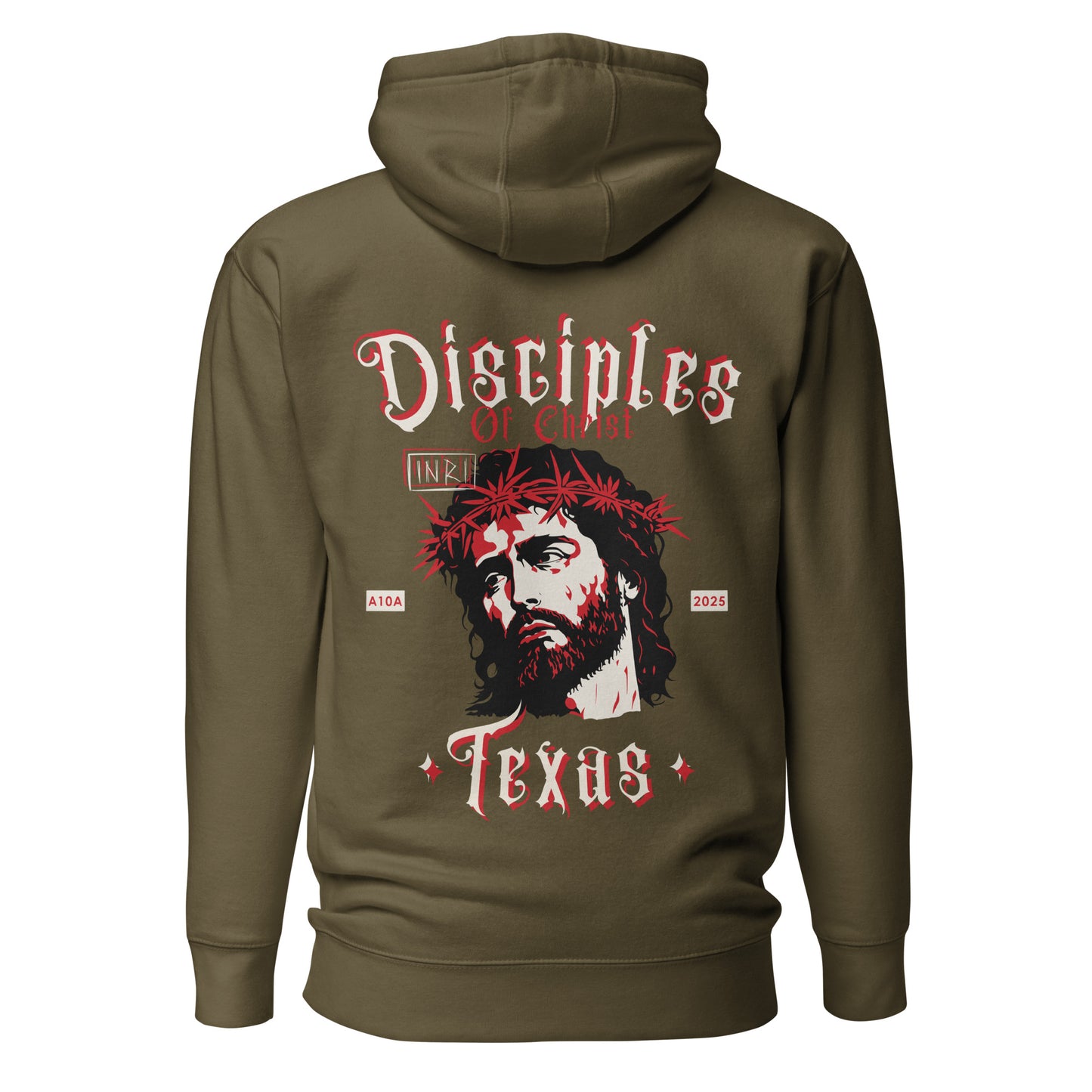 Front view of the brown Disciples of Christ - Christian Biker Hoodie by ANGELS 10 APPAREL LLC, designed for comfort and ideal for Christian bikers and faith-inspiring clothing.