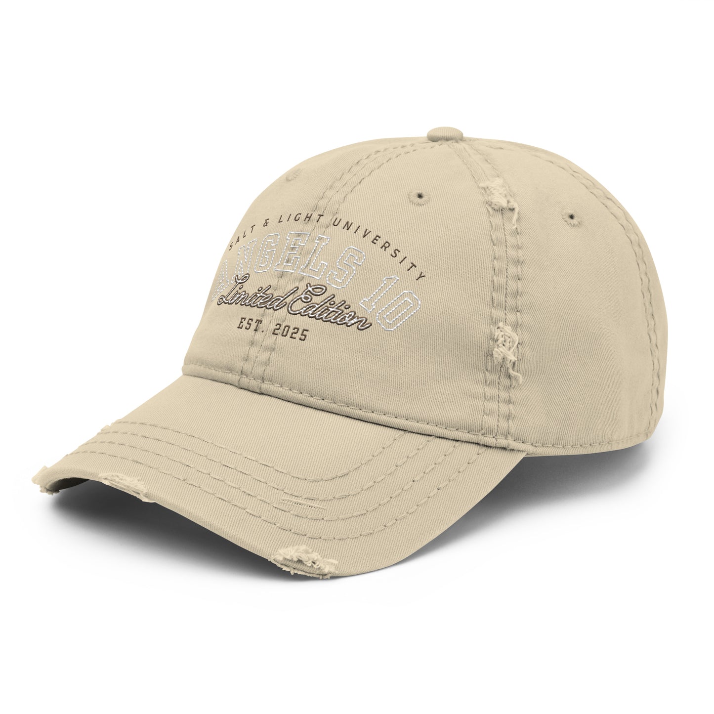 Men's Limited Distressed Dad Hat featuring 'Salt & Light of the World', perfect for expressing Christian faith, college spirit, and discipleship. This stylish accessory highlights your beliefs with comfort and flair.