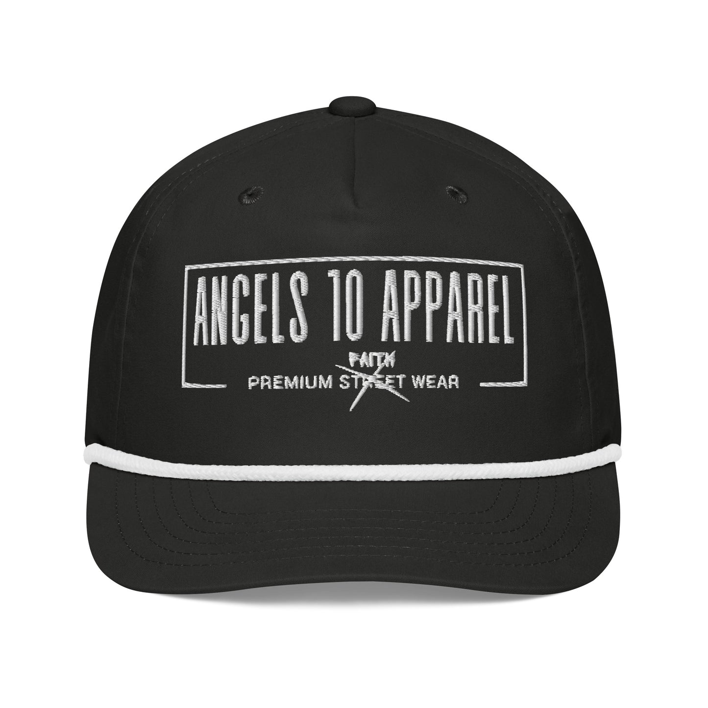 Premium Unisex Golf Rope Cap for Christians featuring a stylish design from ANGELS 10 APPAREL LLC, showcasing the brand logo and embodying faith and belief, ideal for any golf enthusiast who supports a veteran-owned small business.