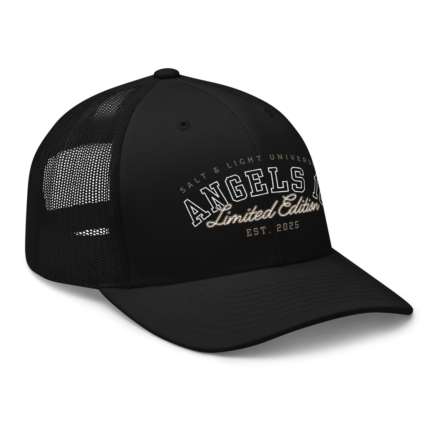 Salt & Light Unisex Trucker Cap showcasing the premium quality and stylish design, perfect for expressing Christian faith, discipleship, and college life while embodying the salt & light of the world.