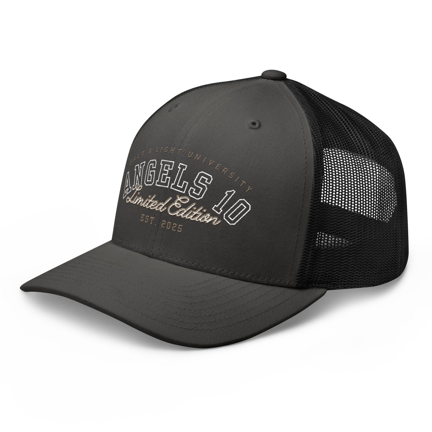 Salt & Light Unisex Trucker Cap featuring a stylish design, showcasing Christian faith and suitable for discipleship and college life, representing the salt & light of the world.