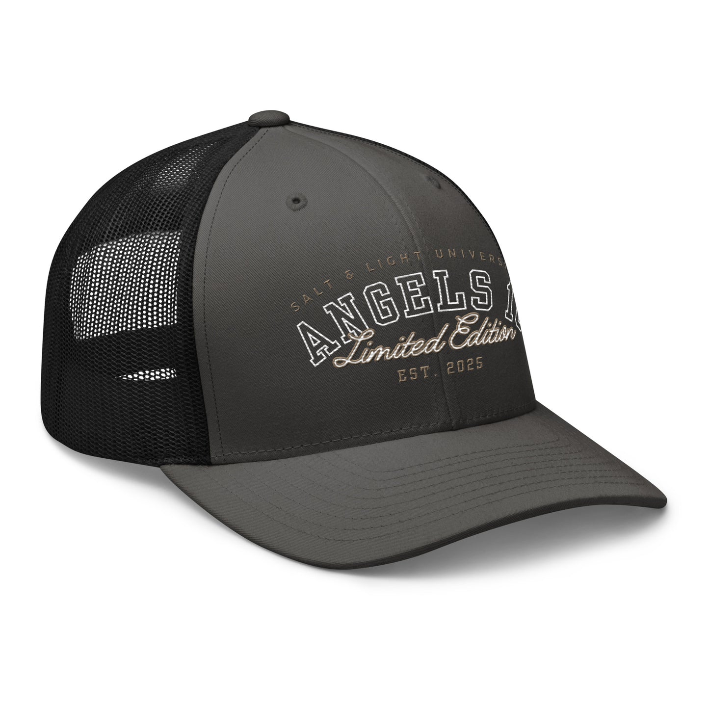 Salt & Light Unisex Trucker Cap with a premium quality finish, perfect for expressing Christian beliefs in college life and discipleship, embodying the salt & light of the world.