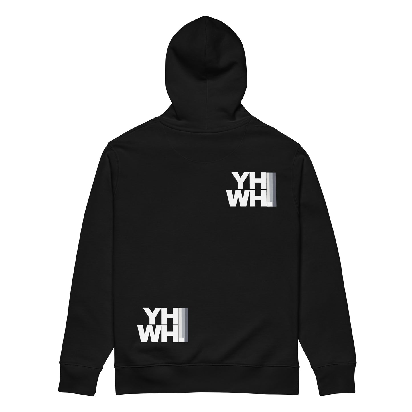 Back view of YHWH Oversized Unisex Hoodie in black showcasing unique YHWH branding. Ideal for those who value style and faith, this is a product from a veteran-owned small business.