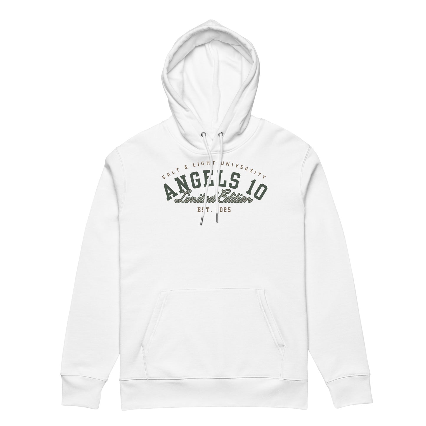 Premium Organic Hoodie for Christian Discipleship in white, designed for comfort and faith, showcasing the salt & light message that's perfect for college and spreading your values while staying cozy.