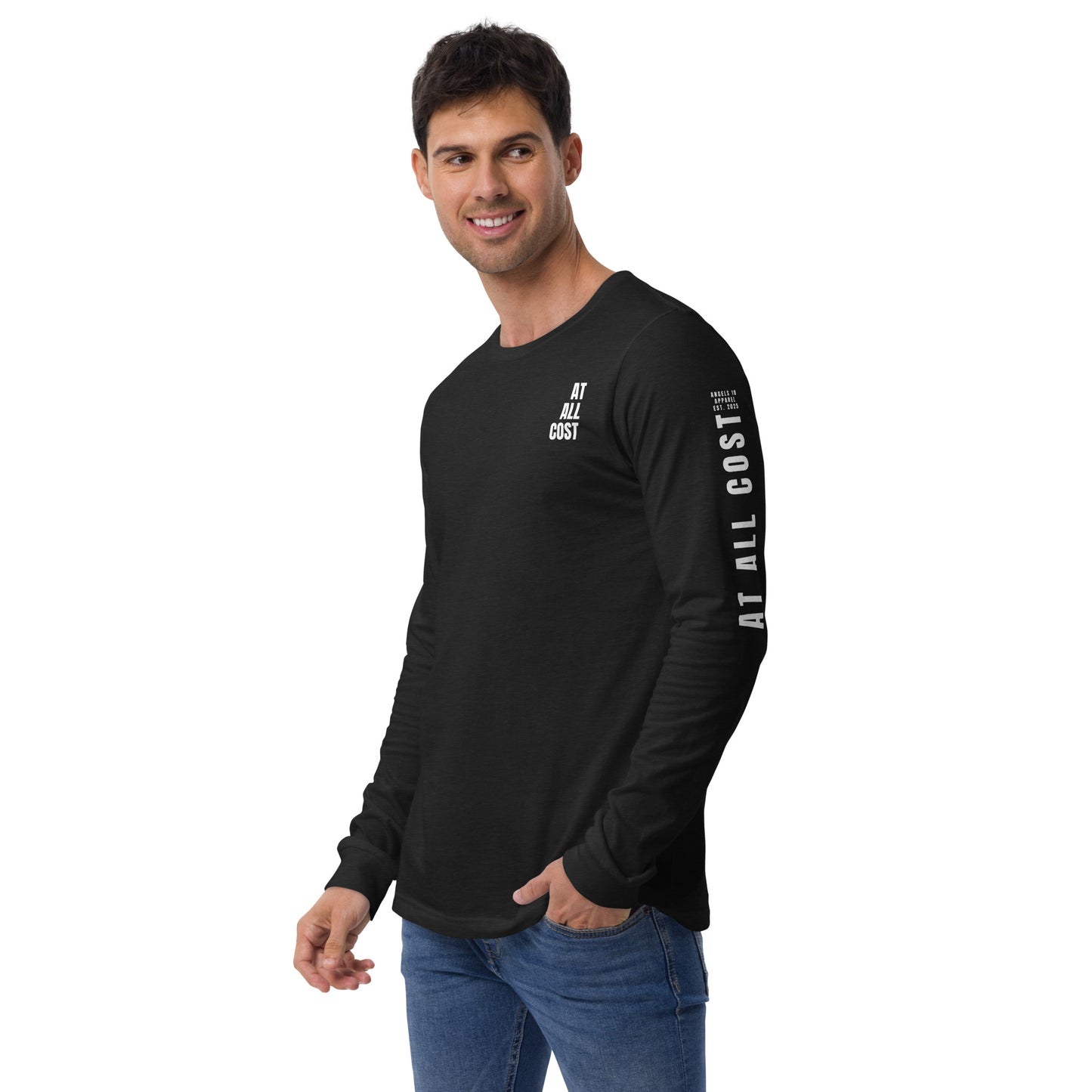 At All Cost collection - Men's Long Sleeve Tee - 100% Cotton - Faith-Based Biker Apparel for Every Occasion