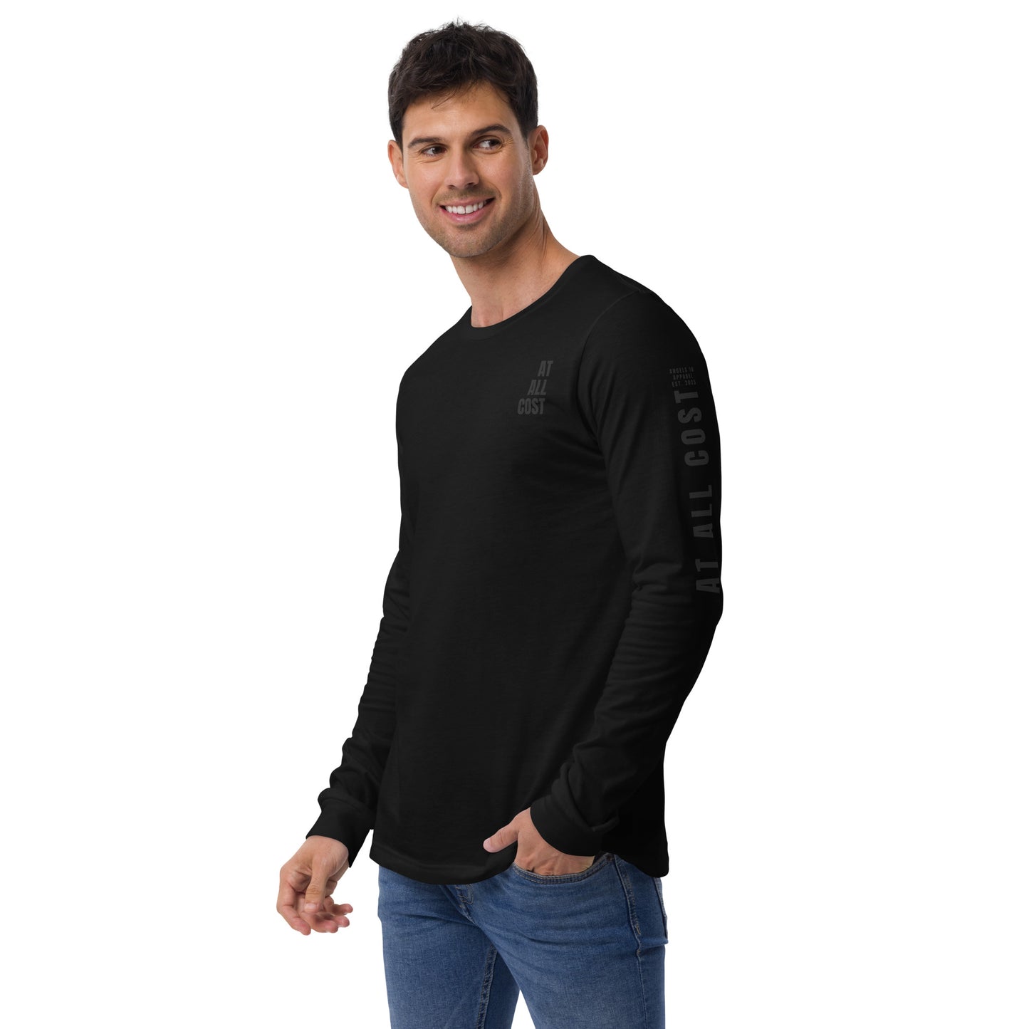 At All Cost Collection - Men's Premium Faith-Based Long Sleeve Tee - Faith, Truth, Biker Style