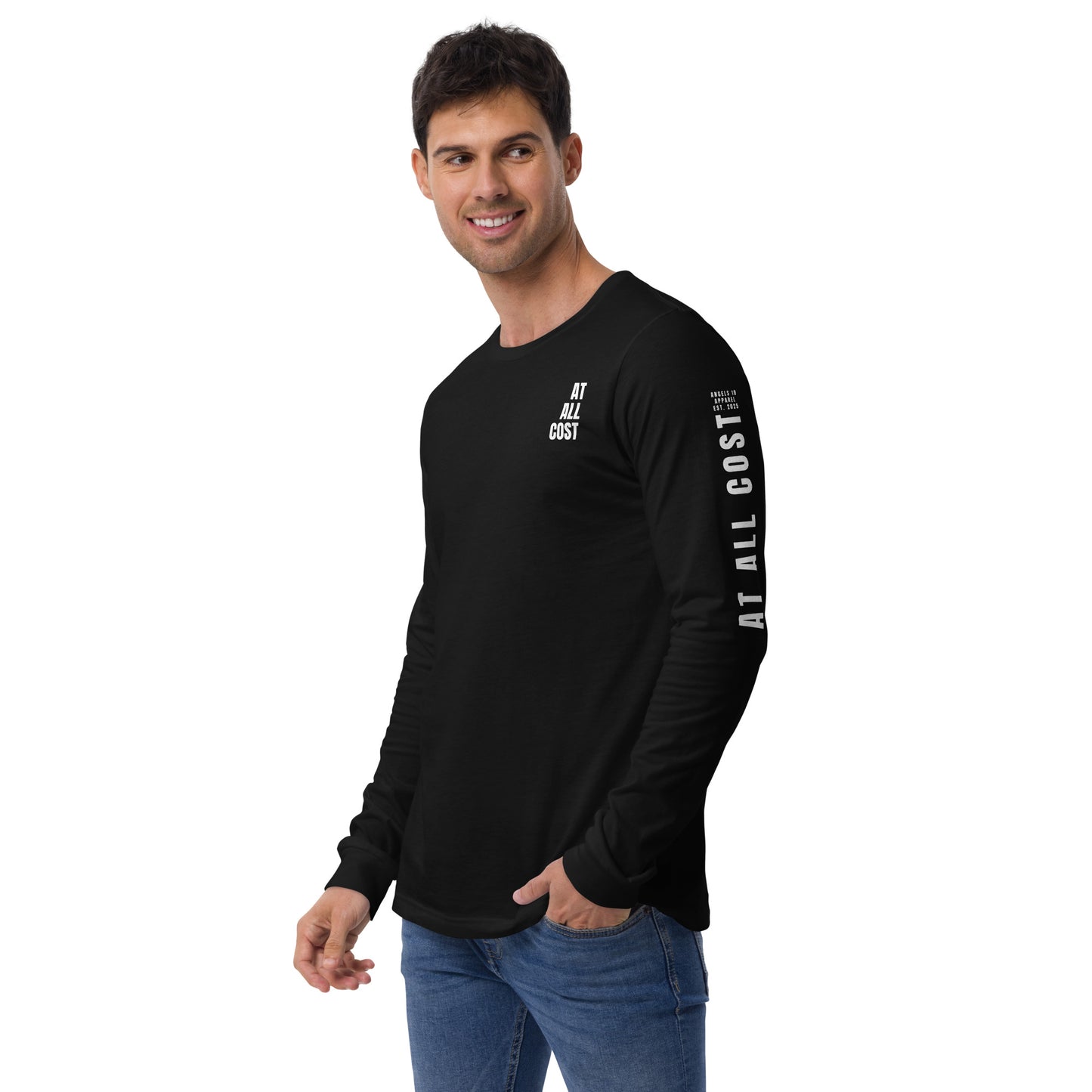 At All Cost collection - Men's Long Sleeve Tee - 100% Cotton - Faith-Based Biker Apparel for Every Occasion