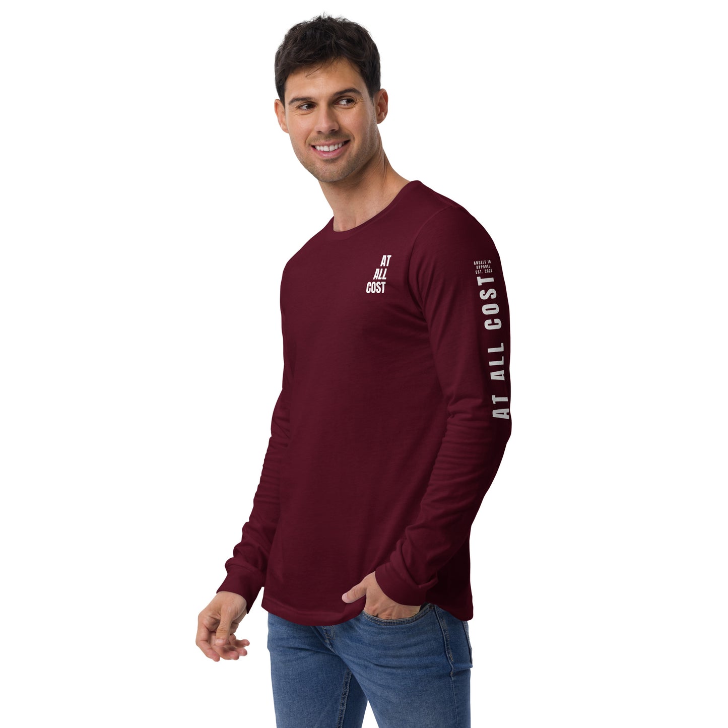 At All Cost collection - Men's Long Sleeve Tee - 100% Cotton - Faith-Based Biker Apparel for Every Occasion