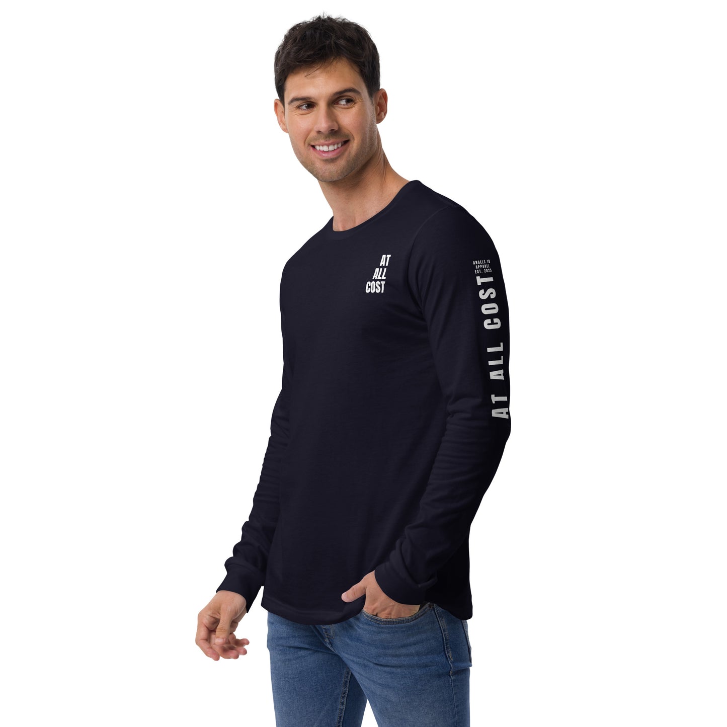 At All Cost collection - Men's Long Sleeve Tee - 100% Cotton - Faith-Based Biker Apparel for Every Occasion