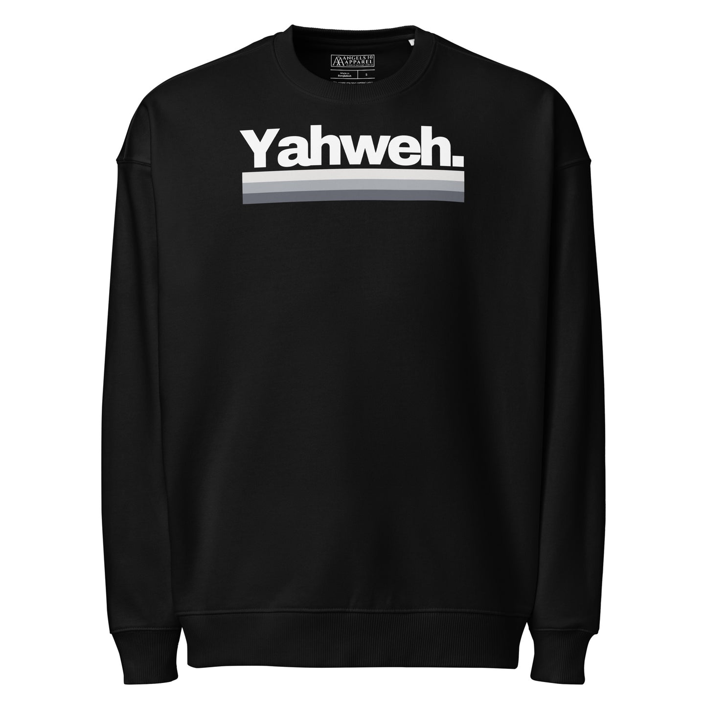 YHWH Collection Unisex Oversized Crewneck Sweatshirt in black, showcasing the word 'Yahweh.' This stylish sweatshirt emphasizes christian values and is crafted by a veteran-owned small business.