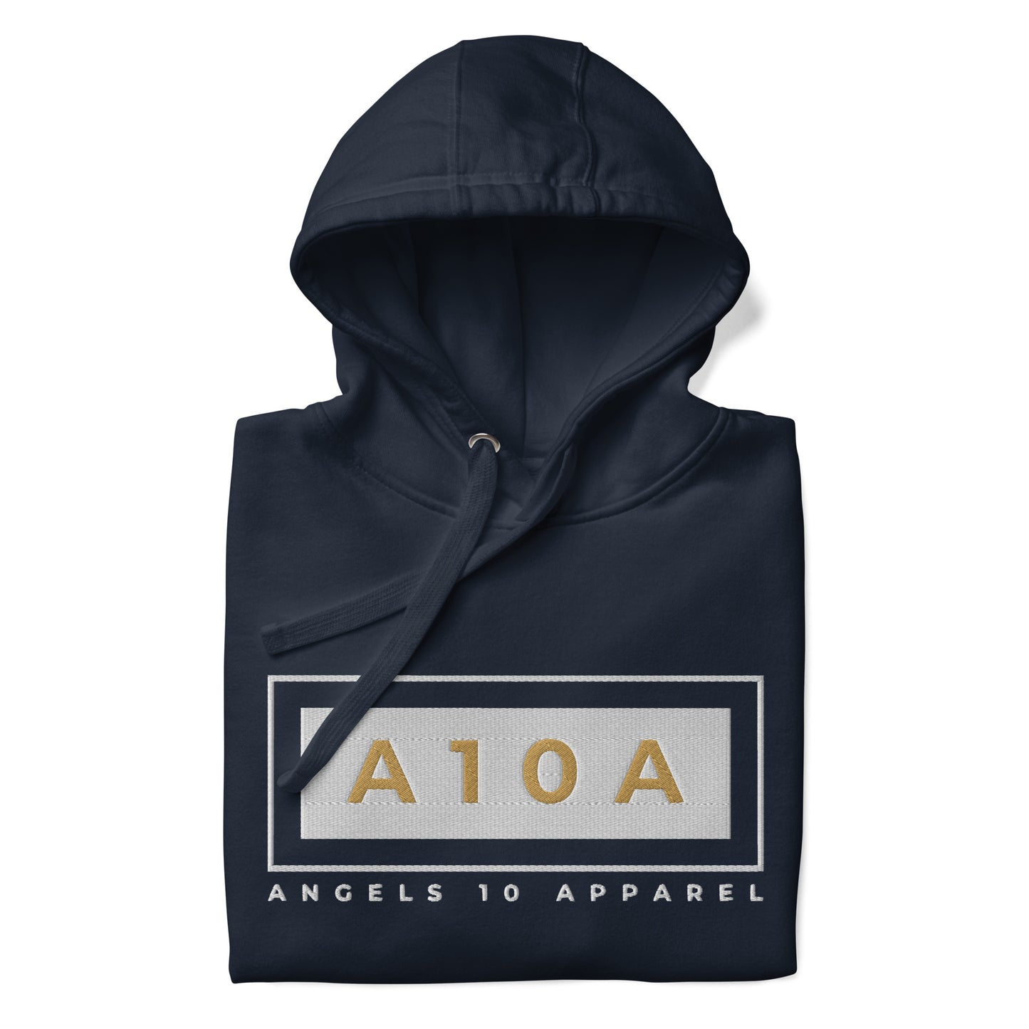 Close-up of the Men's A10A Essentials Collection Classic Hoodie with Pouch Pocket & Warm Hood, showcasing its modern design and quality fabric. Ideal for chilly days, this hoodie reflects the values of a Christian brand that is veteran owned and faith based.