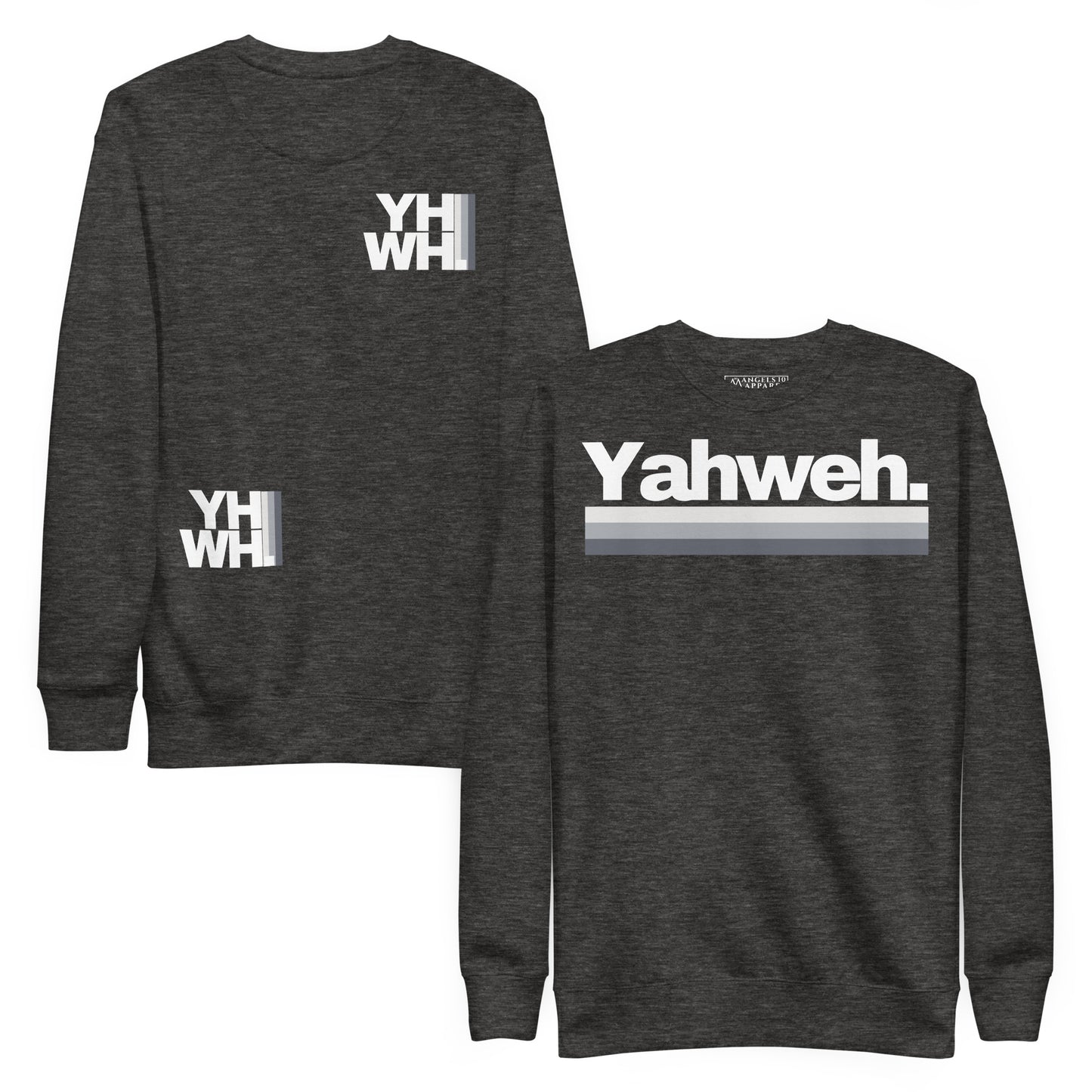YHWH Unisex Premium Sweatshirt featuring a soft fleece crewneck and minimalist design, ideal for showcasing faith in style. This product is veteran-owned and supports small businesses, making it a perfect blend of fashion and purpose for the Christian community.