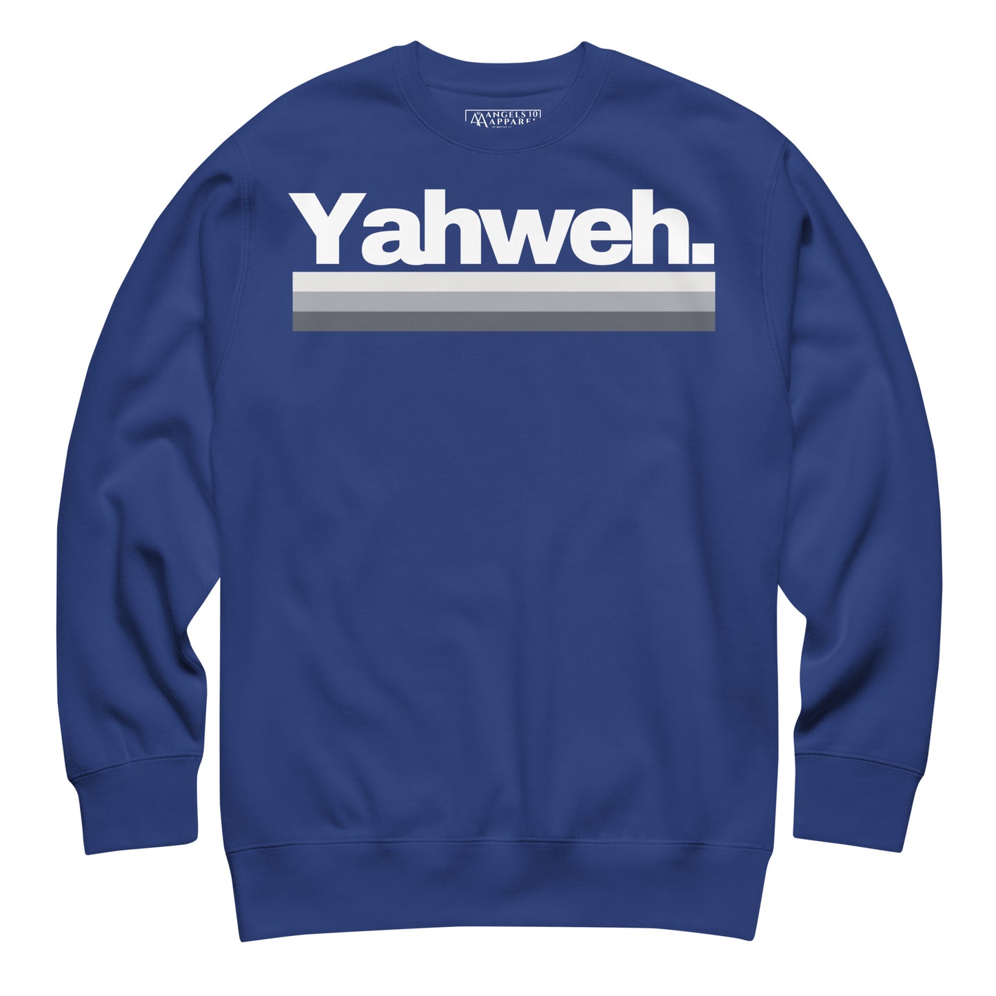 Front view of YHWH Unisex Premium Crewneck Sweatshirt, a stylish addition to any casual wardrobe, promoting faith and simplicity. Support a veteran-owned small business.