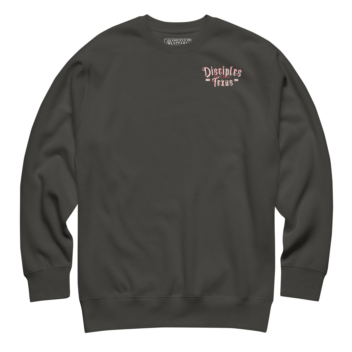Disciples of Christ Christian Premium Sweatshirt by ANGELS 10 APPAREL LLC illustrating a bold graphic on dark background, a stylish option for Christian Apparel, Faith-Based Clothing, and Texas Bikers.
