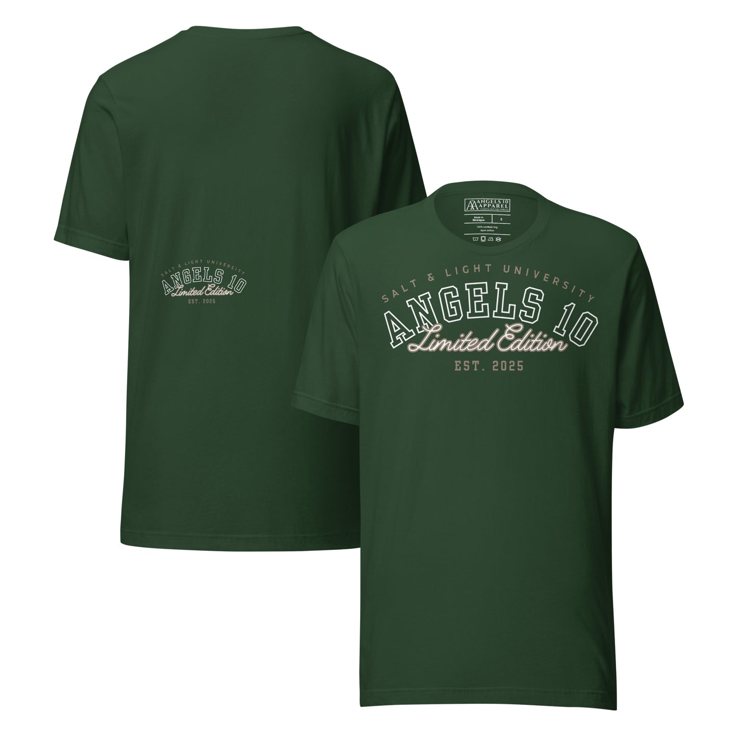 Salt & Light Premium Quality Unisex T-Shirt in green, an ideal choice for college students who want to showcase their Christian faith and discipleship, embodying the spirit of being the salt & light of the world.