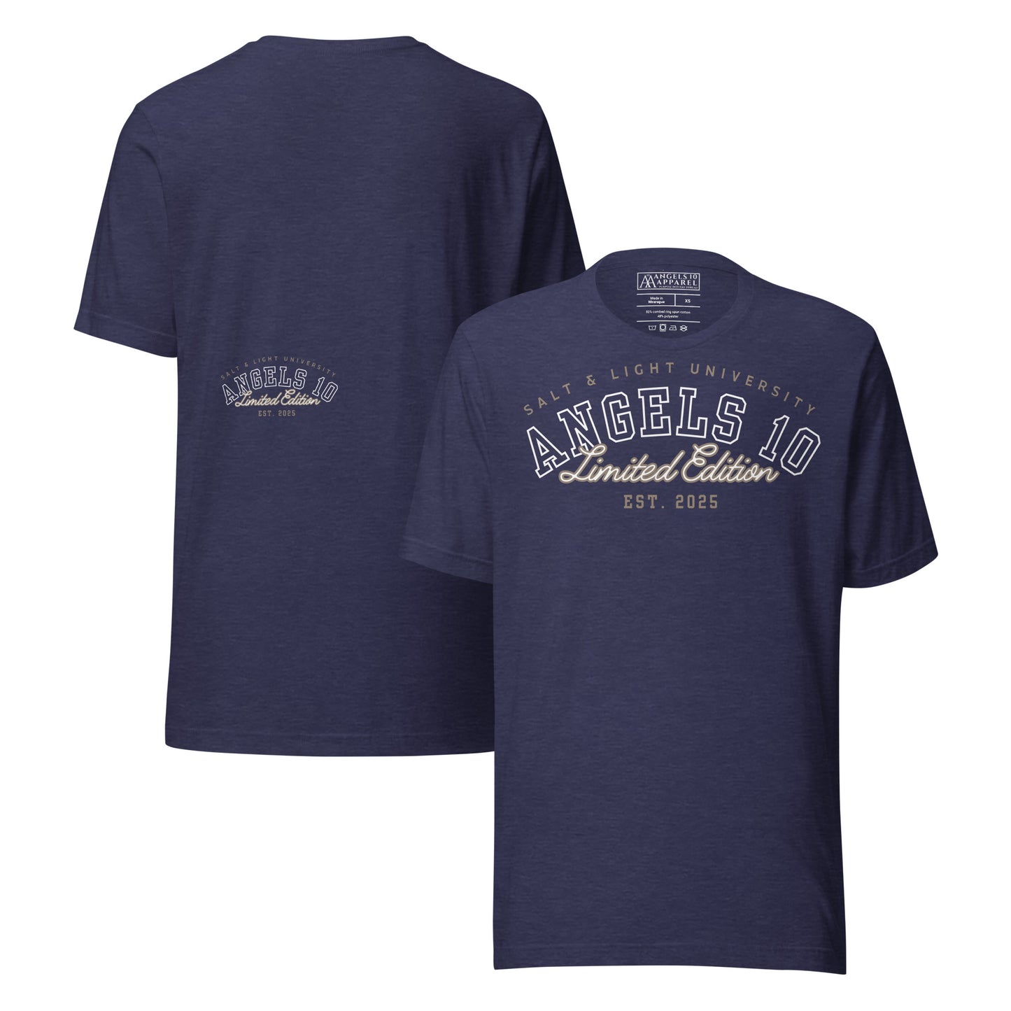 Salt & Light Premium Quality Unisex T-Shirt in navy blue, designed for college students who embrace Christian values and discipleship, spreading the message of being the salt & light of the world.