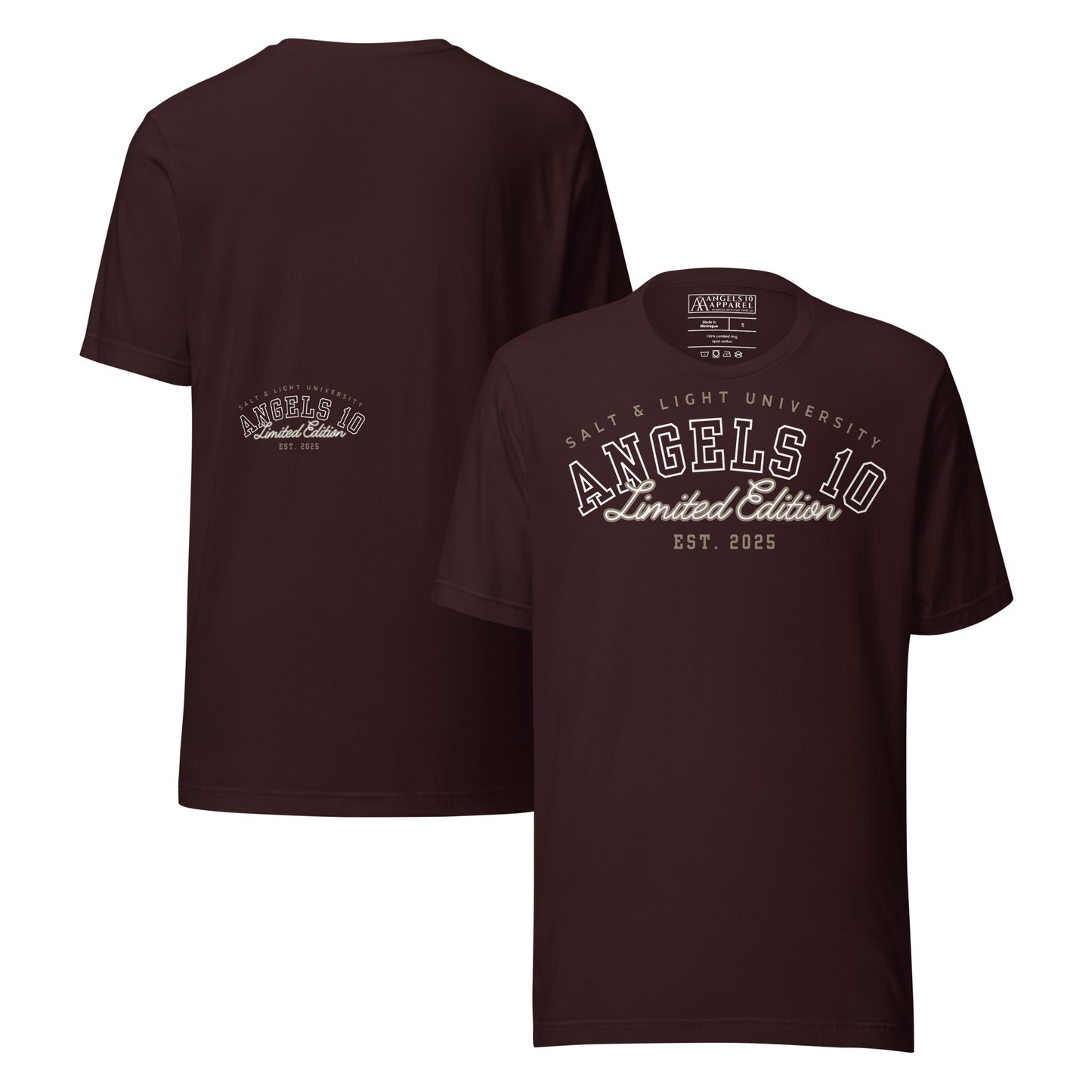 Salt & Light Premium Quality Unisex T-Shirt for Christian Discipleship & Faith - College Wear, featuring a rich burgundy hue, a perfect statement piece for college students dedicated to Christian discipleship and faith, serving as a reminder to be the salt & light of the world.