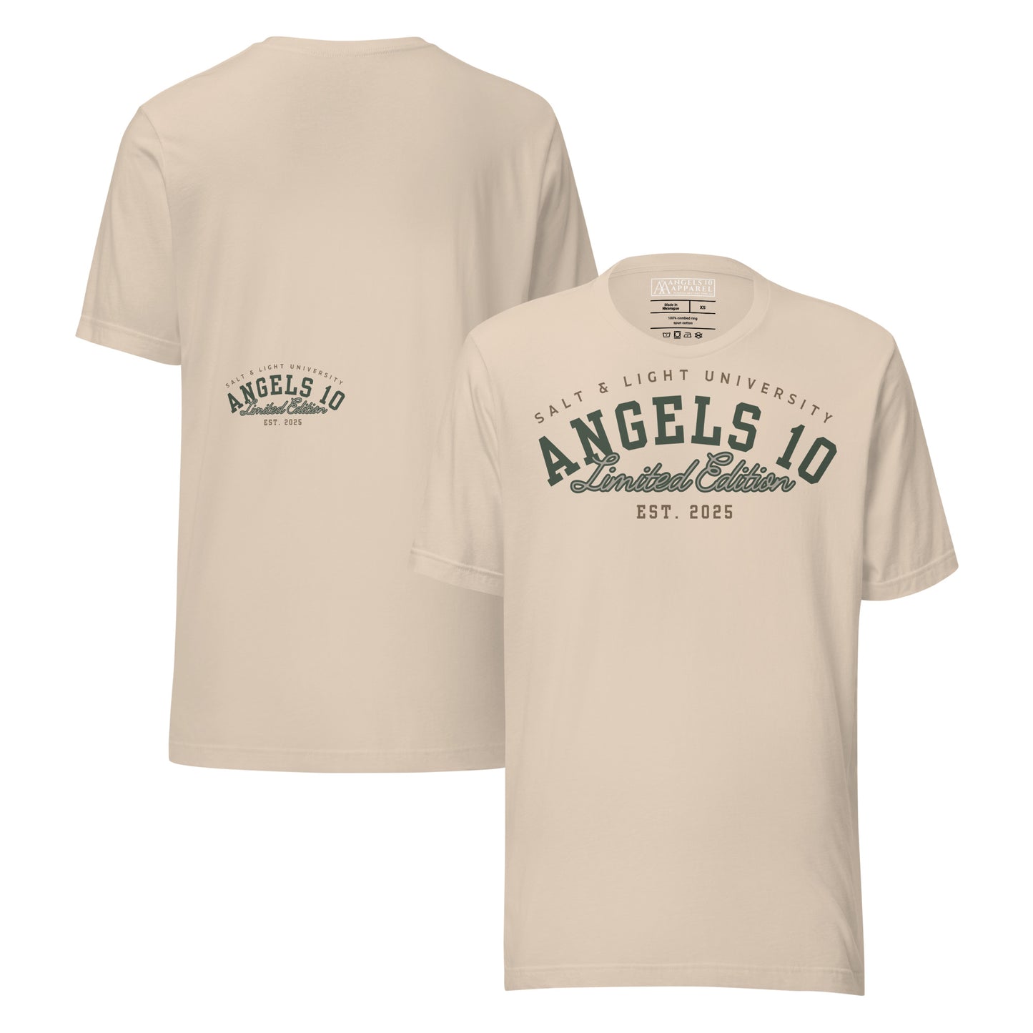 Premium Quality Salt & Light Christian Unisex T-Shirt for Discipleship and Faith in beige, showcasing a stylish design ideal for college students. This shirt celebrates faith and the message of being the salt & light of the world.
