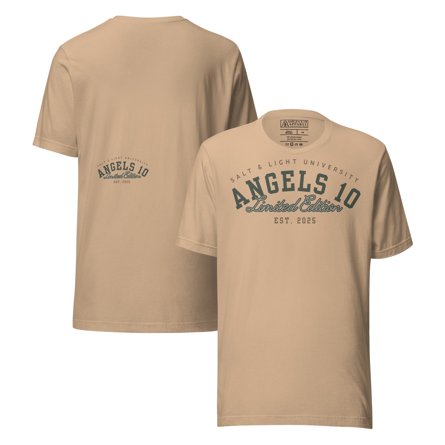 Premium Quality Salt & Light Christian Unisex T-Shirt in beige, designed for those who embrace faith and discipleship. A great choice for college students to express being the salt & light of the world.