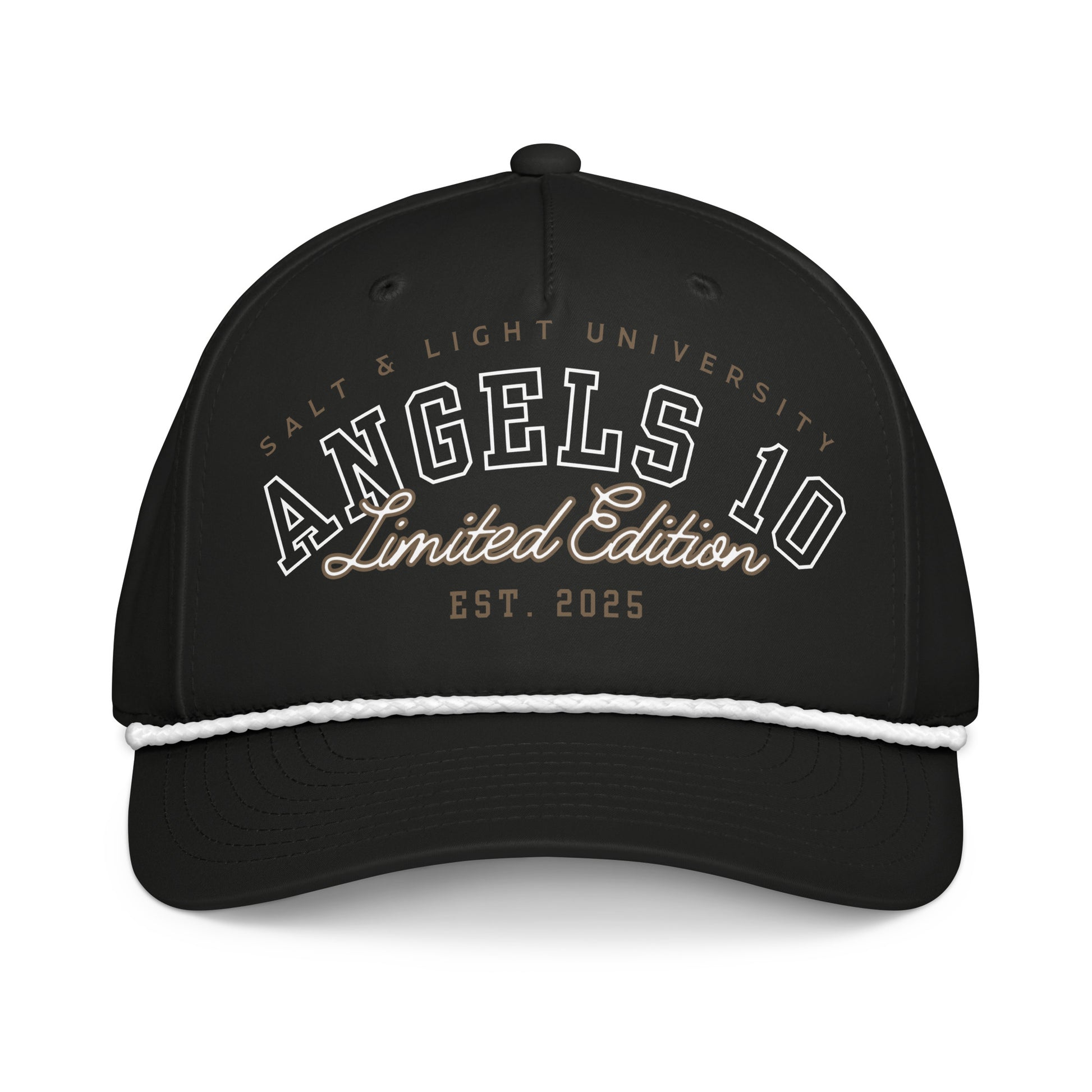 Front view of the Salt & Light Christian Rope Cap - Premium Quality Unisex Cap showcasing the detailed logo. A must-have accessory for college students passionate about their faith and discipleship, embodying the message of being the salt & light of the world.