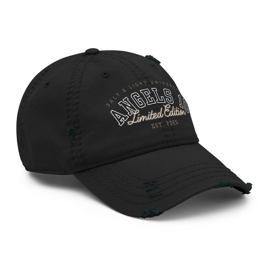 Men's Limited Distressed Dad Hat featuring "Salt & Light of the World" design, perfect for showcasing your Christian faith and discipleship while wearing college gear.