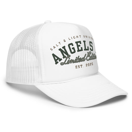 Salt & Light Unisex Foam Trucker Hat showcasing premium quality design, perfect for expressing Christian faith and discipleship. This adjustable fit hat symbolizes living as the salt & light of the world, ideal for college students and young adults.