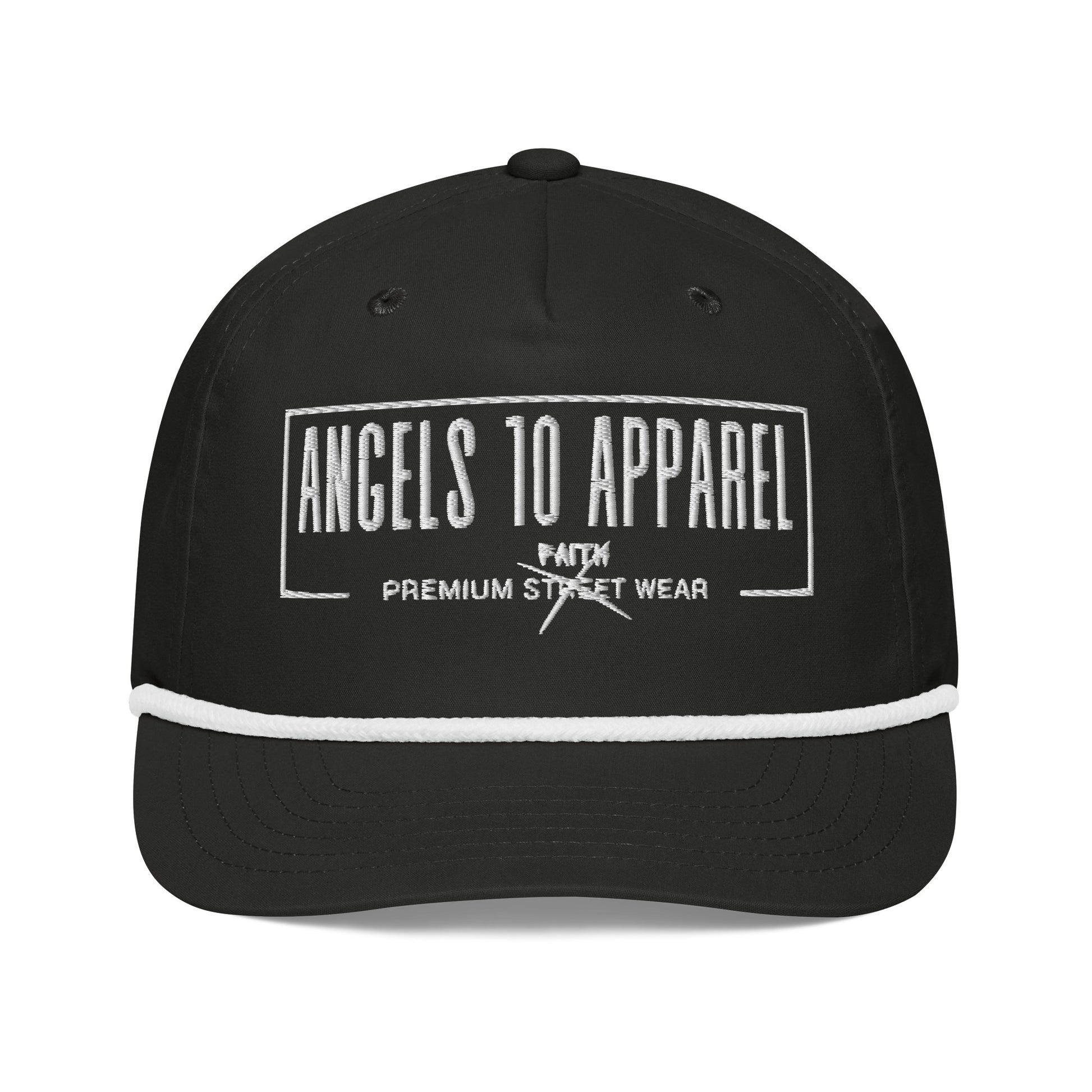 Premium Unisex Golf Rope Cap for Christians featuring a stylish design from ANGELS 10 APPAREL LLC, showcasing the brand logo and embodying faith and belief, ideal for any golf enthusiast who supports a veteran-owned small business.