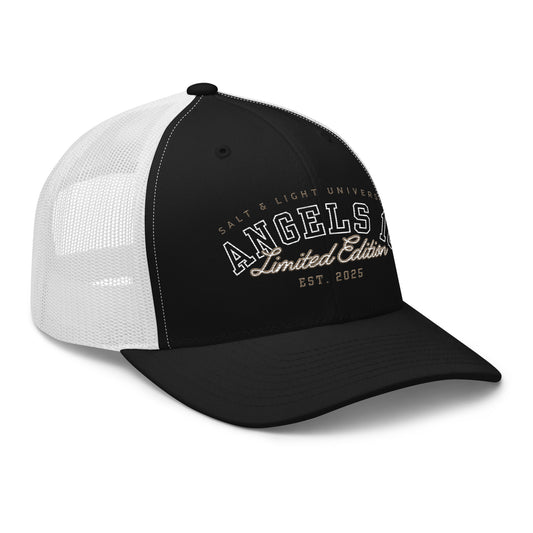 Salt & Light Unisex Trucker Cap showcasing a stylish design, perfect for students and discipleship events, representing Christian faith and the essence of being salt & light of the world in college life.