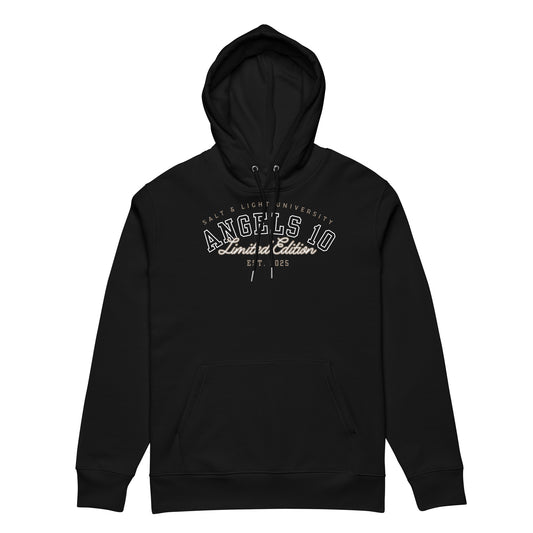 Christian Salt & Light Unisex Essential Organic Hoodie featuring a stylish black design, perfect for showing your faith and commitment to discipleship. This eco-friendly hoodie is ideal for college students and promotes the message of being the salt & light of the world.