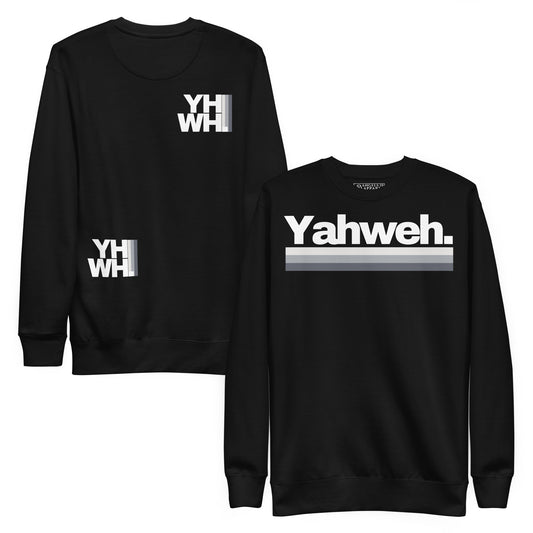 YHWH Unisex Premium Sweatshirt - Soft Fleece Crewneck with Minimalist Design featuring a stylish YHWH print, perfect for expressing your faith while supporting a veteran-owned small business. Ideal for casual wear and those who appreciate faith-inspired fashion.