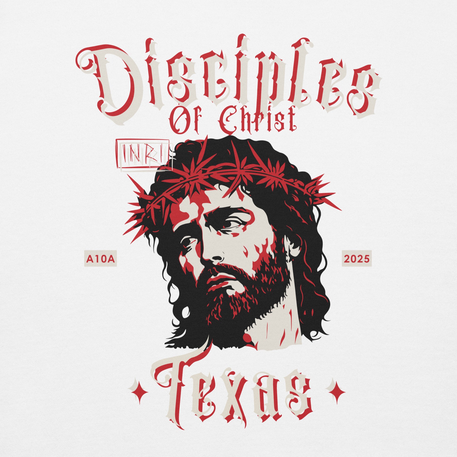 Disciples of Christ Christian Premium Sweatshirt by ANGELS 10 APPAREL LLC featuring an artistic depiction of Christ, excellent for Christian Apparel, Faith-Based Clothing, and Texas Bikers.