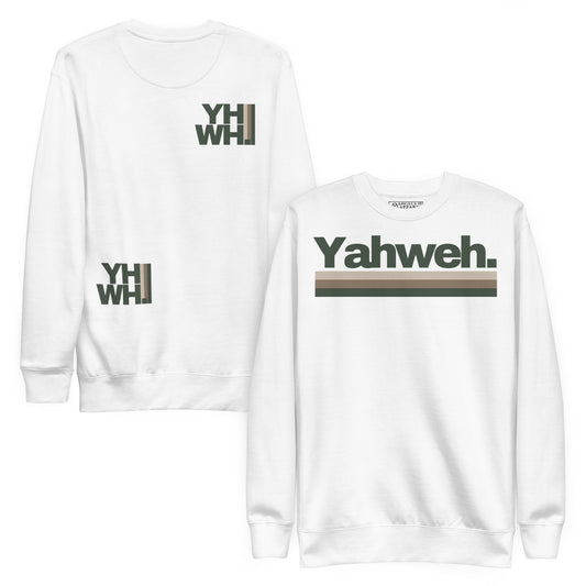 Unisex YHWH Premium Sweatshirt featuring a minimalist design with the YHWH emblem, perfect for leaders who value style and comfort. This soft fleece sweatshirt is ideal for those who wish to express their faith while supporting a veteran-owned small business.