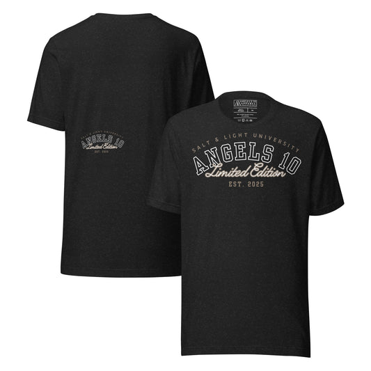 Salt & Light Premium Quality Unisex T-Shirt for Christian Discipleship & Faith - College Wear, featuring a stylish dark black design perfect for showcasing your beliefs in a fashionable way while embodying the values of Christian faith, discipleship, and being the salt & light of the world on campus.
