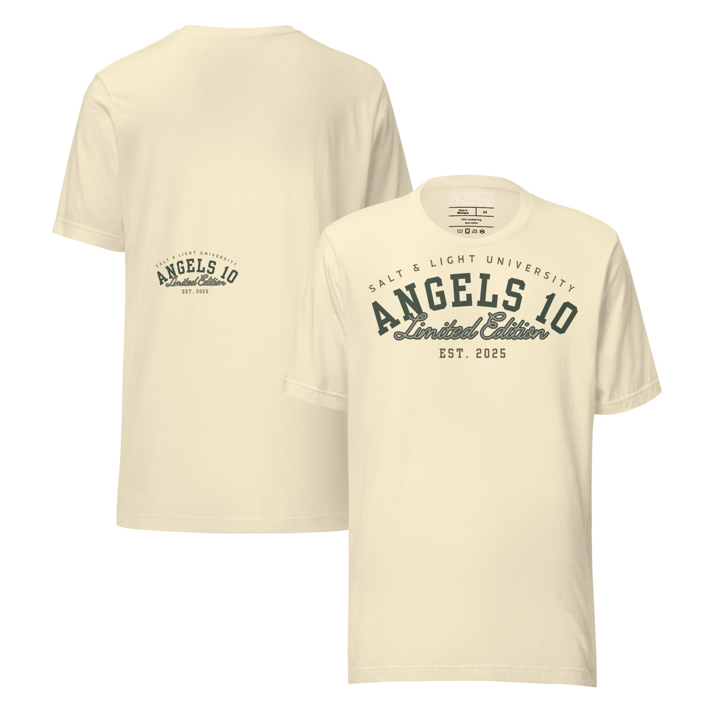 Premium Quality Salt & Light Christian Unisex T-Shirt for Discipleship and Faith in a soft cream shade, designed to inspire conversations about faith. Ideal for college students and advocates of the salt & light of the world.