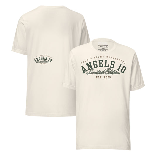 Premium Quality Salt & Light Christian Unisex T-Shirt in white, perfect for discipleship and faith. Ideal for college students wishing to showcase their belief as the salt & light of the world.